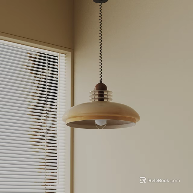 Modern Beige Pendant Light With Metal Frame Hanging Near Window Blinds 3d model 