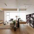 Modern Living Room Interior With Beige Sofa Black Chair Glass Coffee Table And White Bookshelves