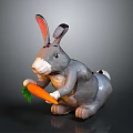 Gray Rabbit With Pink Ears Holding Fresh Carrot On Gray Background