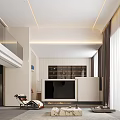 Modern Living Dining Room Interior Design With TV Wall Sofa And Floor to Ceiling Curtains