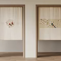 Traditional Japanese Sliding Doors With Embroidered Bird And Flower Patterns