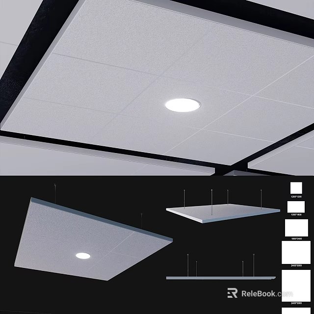 Modern Suspended Ceiling Design With White Square Panels And Round Light Fixture 3d model