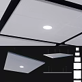Modern Suspended Ceiling Design With White Square Panels And Round Light Fixture 3d model