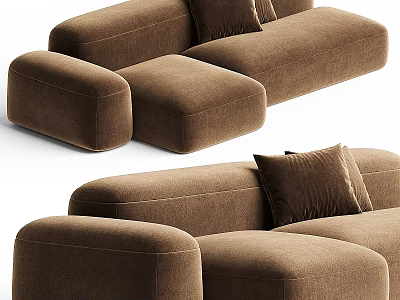 Brown Sectional Sofa With Velvet Upholstery And Plush Cushions For Living Room 3d model