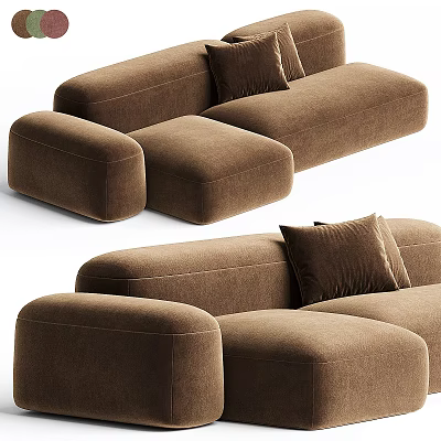 Brown Sectional Sofa With Velvet Upholstery And Plush Cushions For Living Room 3d model