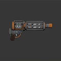 Sci-Fi Weapon with Dual Orange Barrels Metallic Structure and Green Glowing Elements