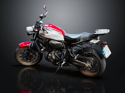 Red and White Vintage Motorcycle With Black Seat And Sleek Alloy Wheels Design 3d model