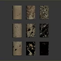 Wood and Stone Cylindrical Objects with Various Textures and Colors Arranged in Three Rows