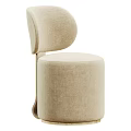 Modern Beige Upholstered Stool With Curved Backrest And Fabric Seat Design