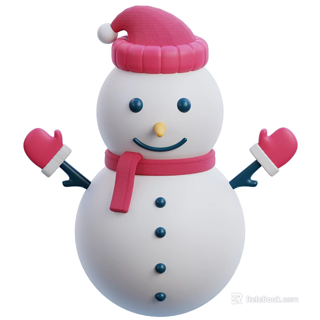 Cute Cartoon Style Decorative Snowman Ornament Set With Pink Hat Scarf And Mittens 3d model 