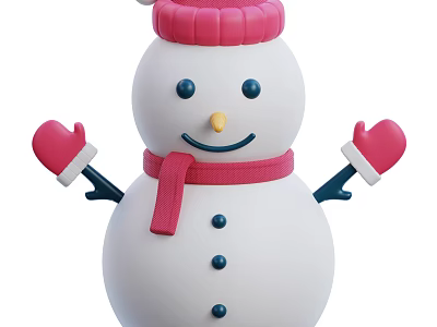 Cute Cartoon Style Decorative Snowman Ornament Set With Pink Hat Scarf And Mittens 3d model