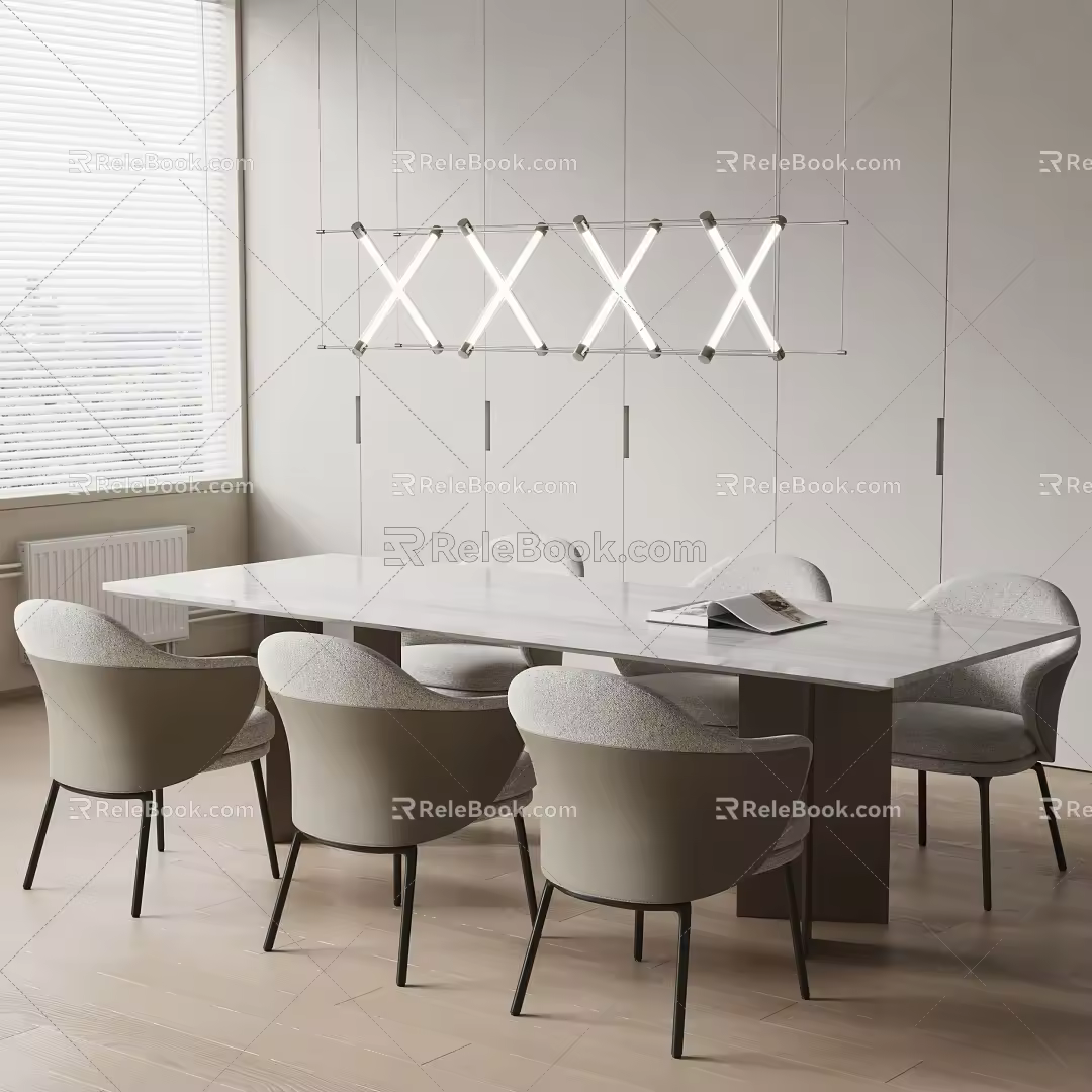 Modern Flos Dining Table and Chair Simple Dining Table and Chair Chandelier 3d model
