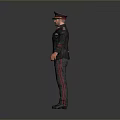 Man In Dark Uniform Jacket With Red Striped Pants And Cap Standing Pose