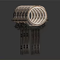 Industrial Mechanical Structure With Multiple Circular Metallic Units And Black Supports