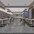 Modern Restaurant Interior Design With Spacious Dining Area Large Windows Tables Chairs And Buffet Counter