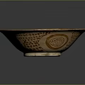Intricately Carved Orange And White Bowl With Bird Motif Geometric Leaf Patterns