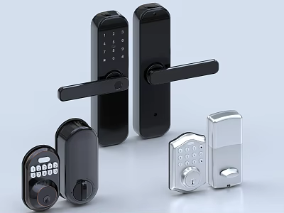 Smart Door Handle With Keypad Black And Silver Modern Design Options 3d model