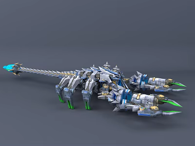 Intelligent Machine With Mechanical Legs Tail Weapon And Blue Green Accents 3d model