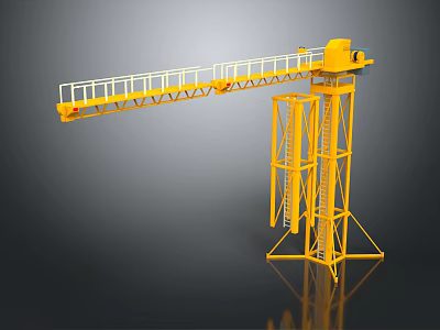 Yellow Tower Crane Equipment With Long Boom Ladder Structure And Industrial Design 3d model