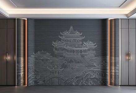 New Chinese background wall 3d model