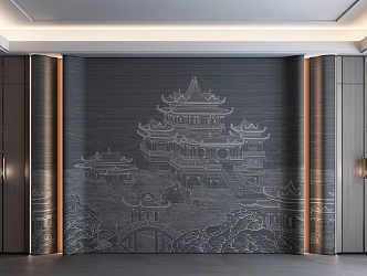 New Chinese background wall 3d model