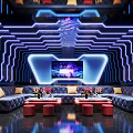Modern Tech KTV Interior Design With Neon Lights Decor Comfortable Sofas And Large TV Screen 3d model