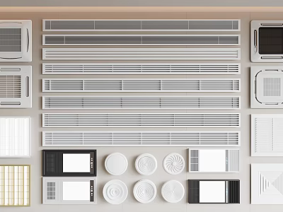 Air Conditioner Vents in Various Designs Including Linear Grille and Round Styles 3d model