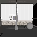 Modern Entertainment Room With Exercise Bike Yoga Ball Large Mirror And Storage Cabinet