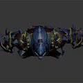 Blue Skinned Horned Beast Warrior Wearing Golden Accented Armor And Red Garments Fantasy