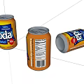 Three Mountain Soda Cans with Orange Design in Different Positions on White Background