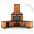 Traditional Brick Fireplace With Chimney Side Countertop And Storage Design 3d model
