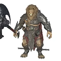 Mythical Lion Warrior Character in Detailed Armor With Giant Battle Axe