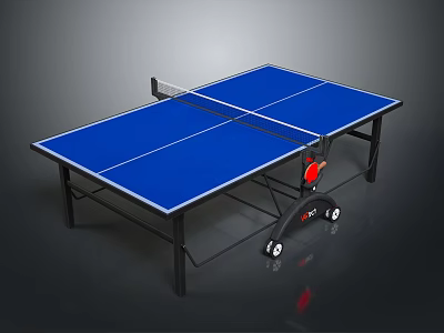Portable Blue Top Table Tennis Table With Black Frame Net And Wheels 3d model