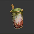 Decorative Drinking Cup With Straw Melting Green Topping Strawberry Pattern Red Rim