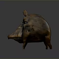 Artistic Bronze Wild Boar Sculpture With Shiny Surface On Gray Background