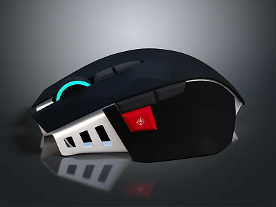 Sleek Black Gaming Mouse With Blue LED Light And Red Function Button Design 3d model