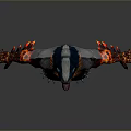 Fierce Mythical Game Character With Wolf Head Flaming Arms And Striped Pants