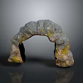 Stone Arch Structure With Rough Texture And Natural Gray Yellow Green Hues On Gradient Background