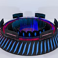 Modern Circular Stage With Blue Red Lighting And Decorative Stripes 3d model