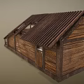 Traditional Wooden Building With Sloped Roof Porch And Carved Wooden Walls