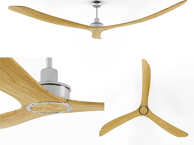 Modern Air Conditioner Fan With Wooden Blades And Metal Structure Design 3d model