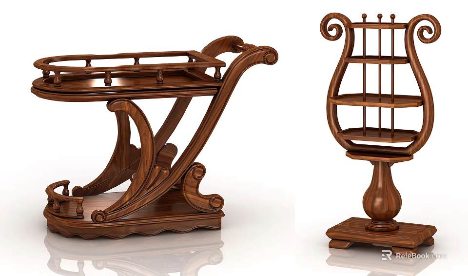 Vintage Wooden Side Table With Carved Details And Curved Legs Elegant Design 3d model 