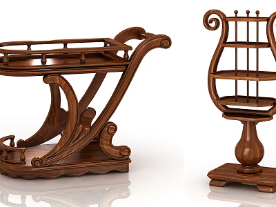 Vintage Wooden Side Table With Carved Details And Curved Legs Elegant Design 3d model