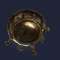 Golden Intricate Carved Ornament Set With Lid And Decorative Legs Shiny Metallic Home Decor