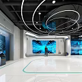 Futuristic High Tech Control Room With Large Interactive Screens Mechanical Ceiling And Staff Operating Panels 3d model