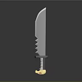 Serrated Metal Knife With Decorative Blade And Golden Screw Handle Design
