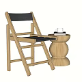 Leisure Chair With Wooden Frame Black Seat Backrest And Side Table With Cup And Books