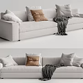 Modern White Sectional Sofa With Multiple Decorative Pillows And Throw Blanket 3d model