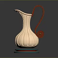 Striped Cream Colored Pitcher With Red Spiral Handle And Blue Base For Daily Use