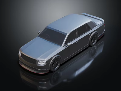 Silver Extended Luxury Car With Streamlined Design And Black Wheels On Dark Background 3d model